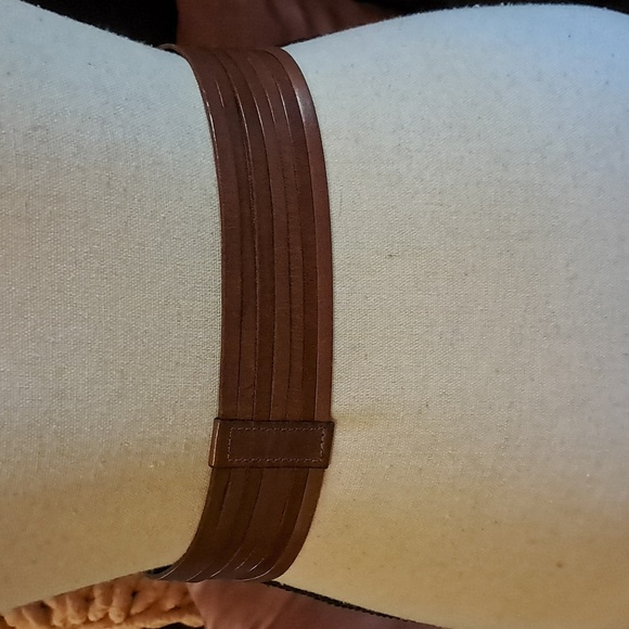 Joan & David Brown Calfskin Leather Belt Square Brass Buckle Split Size S Boho - Picture 4 of 11